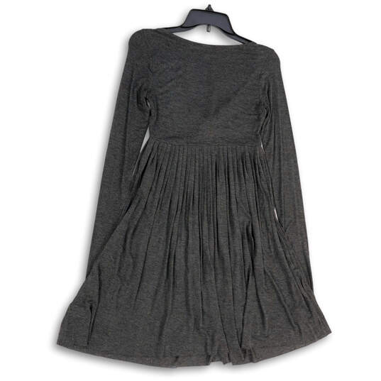Womens Gray Long Sleeve V-Neck Pleated Pullover Fit & Flare Dress Size XS image number 2