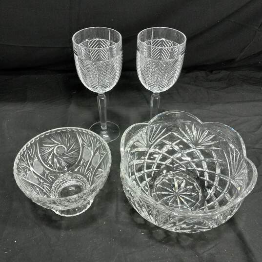 Set of 4 Cut Crystal RLL Herringbone Wine Glasses & Bowls image number 1