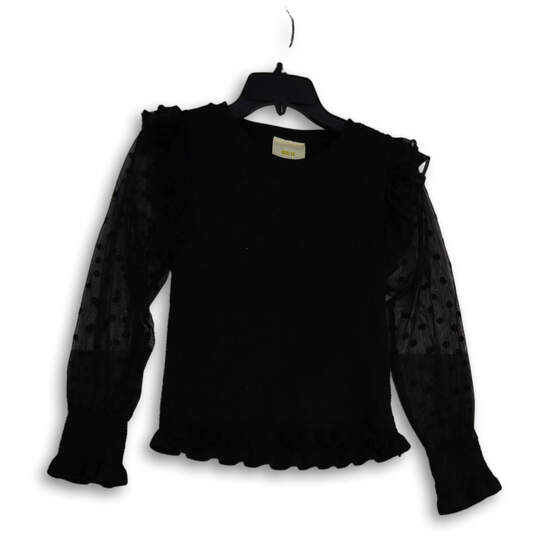 Womens Black Polka Dot Crew Neck Long Sleeve Pullover Blouse Top Size S image number 1