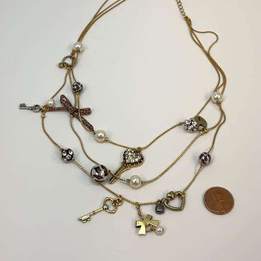 Designer Betsey Johnson Gold Tone Bead & Key Illusion Layered Necklace image number 5