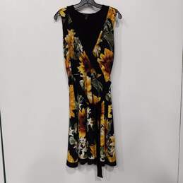 White House Black Market Women's Sleeveless Front Tie Sunflower Print Dress Sz 8