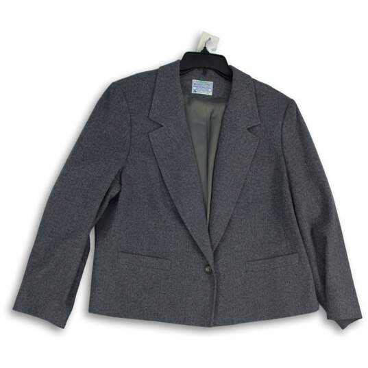 Womens Gray Notch Lapel Welt Pocket Single Breasted One Button Blazer Size 24W image number 1