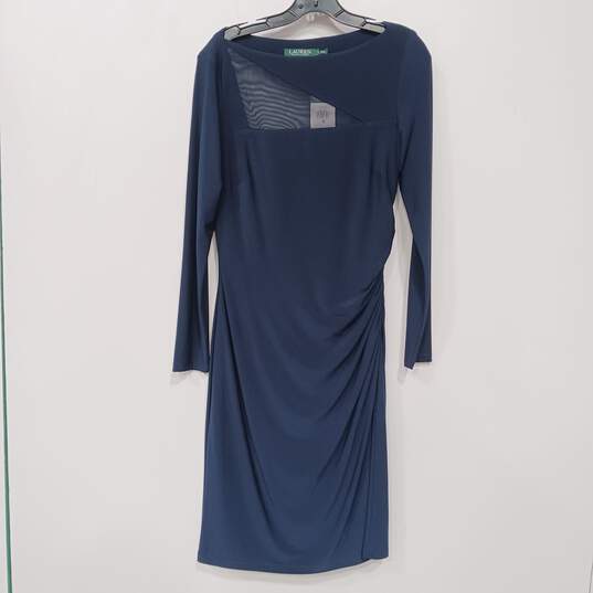 Lauren Ralph Lauren Women's Green Label Blue Ruching Boat Neck Dress Size 8 image number 1