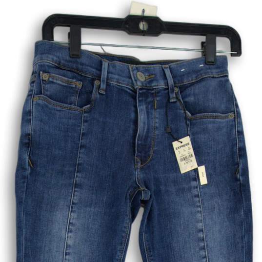 NWT Express Womens Blue Denim Medium Wash Ankle Slit Skinny Jeans Size 4P image number 3