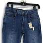 NWT Express Womens Blue Denim Medium Wash Ankle Slit Skinny Jeans Size 4P image number 3