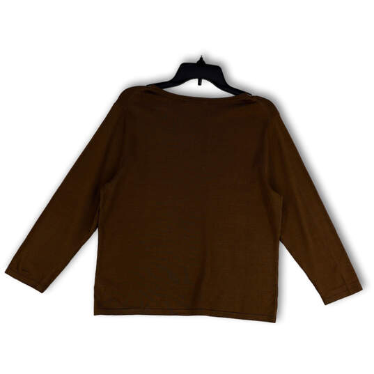 Womens Brown Knitted 3/4 Sleeve Crew Neck Pullover T-Shirt Size Large image number 2