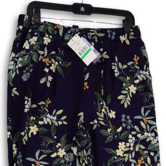 NWT Womens Blue Green Floral Slash Pocket Drawstring Trouser Pants Size L image number 3