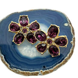 Designer Swarovski Gold-Tone Pink Crystal Drop Stone Flower Stud Earrings