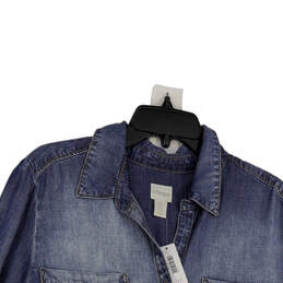 NWT Womens Blue Denim Long Sleeve Pockets Button Front Shirt Dress Size 2 alternative image