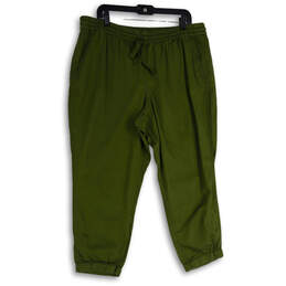 Womens Green Elastic Waist Drawstring Tapered Leg Jogger Pants Size 18