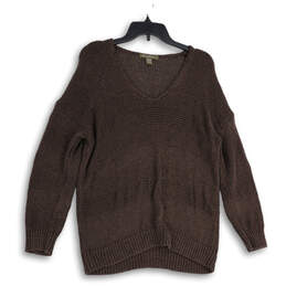 Womens Brown Knitted Long Sleeve V-Neck Pullover Sweater Size XL