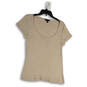 Womens Beige Stretch Scoop Neck Short Sleeve Pullover T-Shirt Size Large image number 1
