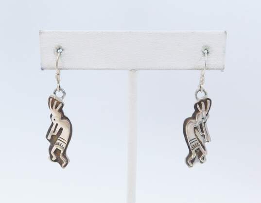 Southwestern Artisan 925 Sterling Silver Kokopelli Drop Earrings 4.3g image number 1