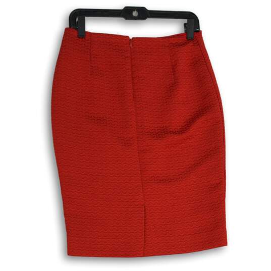 Womens Red Textured Flat Front Back Zip Midi Straight & Pencil Skirt Size 4 image number 2