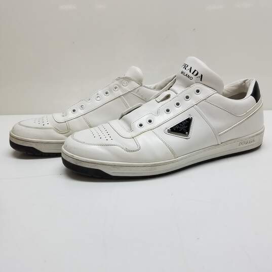 AUTHENTICATED Prada White Leather Downtown Low-Top Sneakers Mens Size 11 image number 2