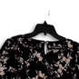 Womens Black Pink Floral Bell Sleeve Back Keyhole Blouse Top Size Medium image number 3