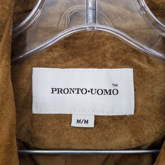 Pronto-Uomo MN's Tan Leather Suede Button Shirt Jacket Size MM image number 3