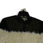 Womens White Black Faux Fur Embellished Long Sleeve Jacket Size Medium image number 3