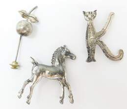 Vintage & Taxco Mexico 925 Horse & Cat K Initial Monogram Brooches & Cherry Fruit Stick Pin Variety 19.3g