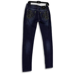 Womens Blue Denim Dark Wash Embroidered Pockets Stretch Skinny Jeans Sz 27 alternative image