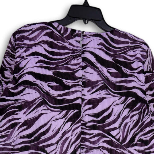 Womens Purple Printed Long Sleeve Round Neck Back Keyhole Mini Dress Size L image number 4