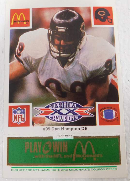 VTG 1986 McDonald's Chicago Bears Unscratched Green Tab Super Bowl Cards McMahon The Fridge image number 6