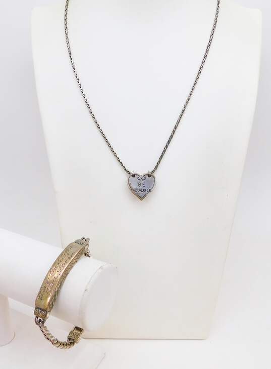 Brighton Be Yourself Necklace & Live The Life You Love Silver Tone Bracelet 42.0g image number 1