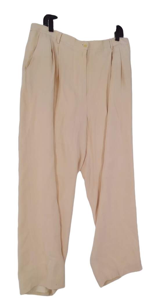 Womens White Pleated Front Silk Straight Leg Dress Pants Size 18W image number 1