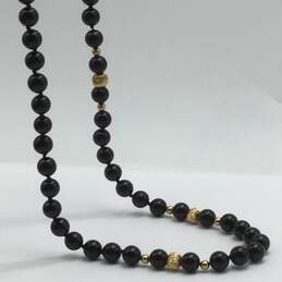 14k Gold 8mm Onyx Beaded Endless Necklace 56.9g