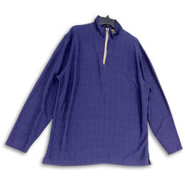 Mens Blue 1/4 Zip Mock Neck Long Sleeve Regular Fit Pullover Sweater Sz XLT
