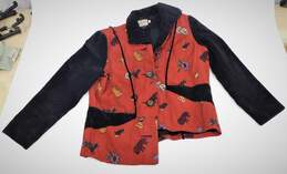 Wraps By Canvasbacks Folk Art Embroidered Animal Blazer Jacket Corduroy Size