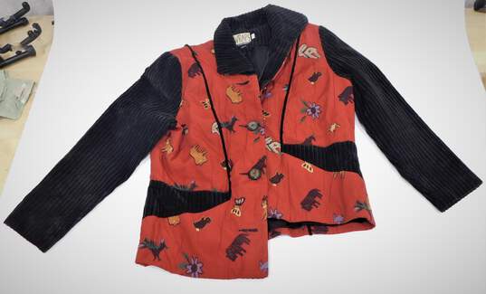 Wraps By Canvasbacks Folk Art Embroidered Animal Blazer Jacket Corduroy Size image number 1