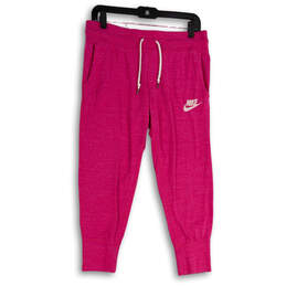 Womens Pink Pockets Elastic Waist Drawstring Jogger Pants Size Medium