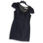 Womens Black Short Cap Sleeve Sequins Round Neck Back Zip Mini Dress Size 6 image number 1
