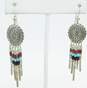 Carolyn Pollack & QT 925 Southwestern Lapis Lazuli Cabochon & Multi Faux Stone Beaded Tassels Concho Drop Earrings & Spiny Oyster Band Ring 14.1g image number 3