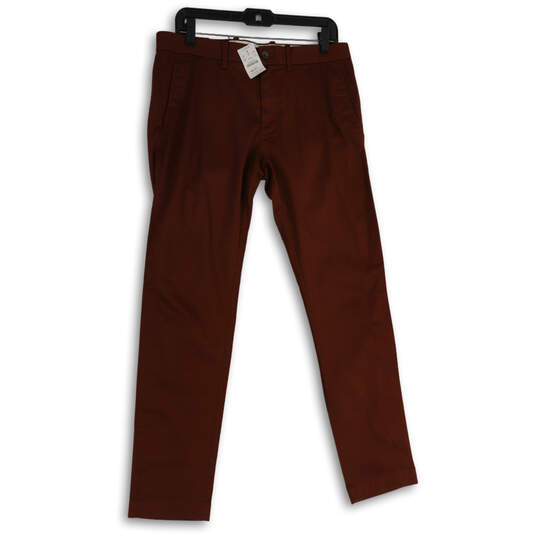 NWT Mens Red Brown Flat Front Slash Pockets Skinny Leg Chino Pants Sz 31X32 image number 1