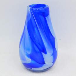 12.5in Blue Swirled Thick Art Glass Vase Home Decor