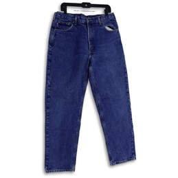 Mens Blue Denim Medium Wash Five Pocket Design Straight Jeans Size 36x32