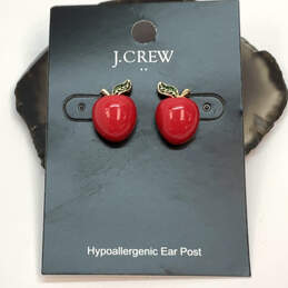 Designer J. Crew Gold-Tone Red Enamel Apple Shape Fashionable Stud Earrings