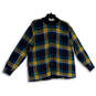 Womens Multicolor Plaid Long Sleeve Hooded Button-Up Shirt Size Large image number 1