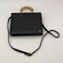 Safi lack Womens Black Leather inner Pocket Crossbody Bag Purse W/Gold Handle