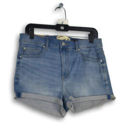 Womens Blue Denim High Rise 5-Pocket Design Cuffed Hem Mom Shorts Size 11