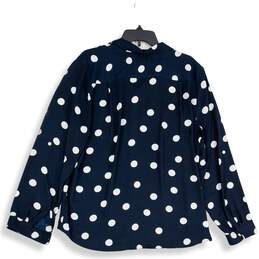Womens Blue Polka Dot Collared Pockets Button Front Blouse Top Size XL alternative image