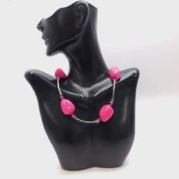 Artisan 925 Dyed Pink Quartz & Black & Brown Crystals Beaded Necklaces & I Love You Colorful & Aurora Borealis Bead Toggle Bracelets 103.8g alternative image