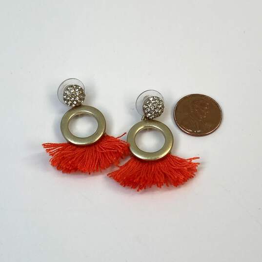 Designer J. Crew Gold-Tone Cubic Zirconia Orange Thread Tassel Drop Earrings image number 3
