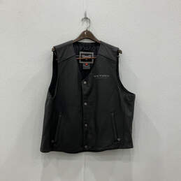 Mens Black Leather Sleeveless Zipper Pocket Motorcycle Vest Size 3XL