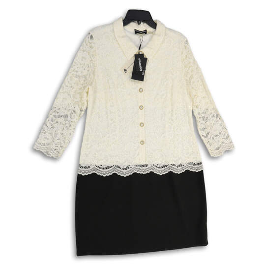 NWT Womens White Lace Pointed Collar Long Sleeve Shift Dress Size 16 image number 1