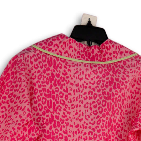NWT Womens Pink Leopard Print Notch Collar Long Sleeve Button-Up Shirt Sz L image number 4