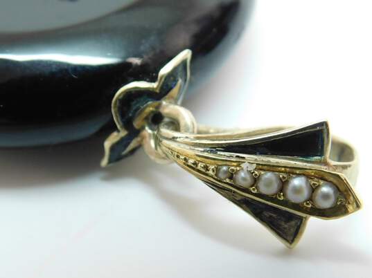 Antique Victorian 10K Gold 0.46 CT Diamond Seed Pearl Onyx Mourning Locket Pendant 29.8g image number 5