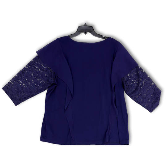 Womens Blue Round Neck Lace Long Sleeve Pullover Blouse Top Size 2X image number 2